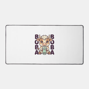 Cute Cow Boba Tea Vintage Engraving T-Shirt Design Desk Mat
