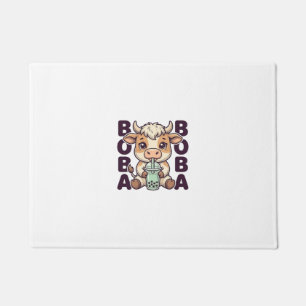 Cute Cow Boba Tea Vintage Engraving T-Shirt Design Doormat