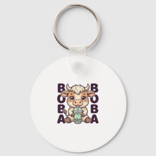 Cute Cow Boba Tea Vintage Engraving T-Shirt Design Key Ring