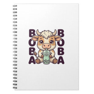 Cute Cow Boba Tea Vintage Engraving T-Shirt Design Notebook