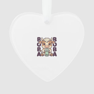 Cute Cow Boba Tea Vintage Engraving T-Shirt Design Ornament