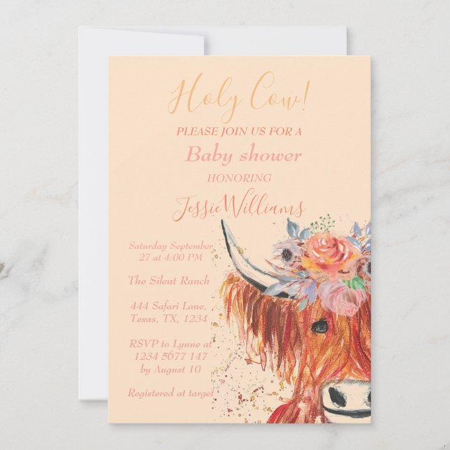 Cute Cow Boho Country Baby Girl Western Floral Inv Invitation (Front)