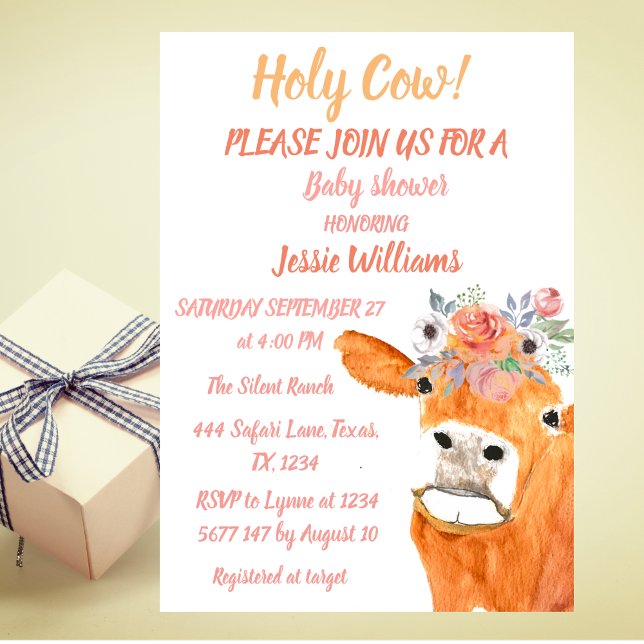 Cute Cow Boho Country Baby Girl Western Floral Inv Invitation (Creator Uploaded)
