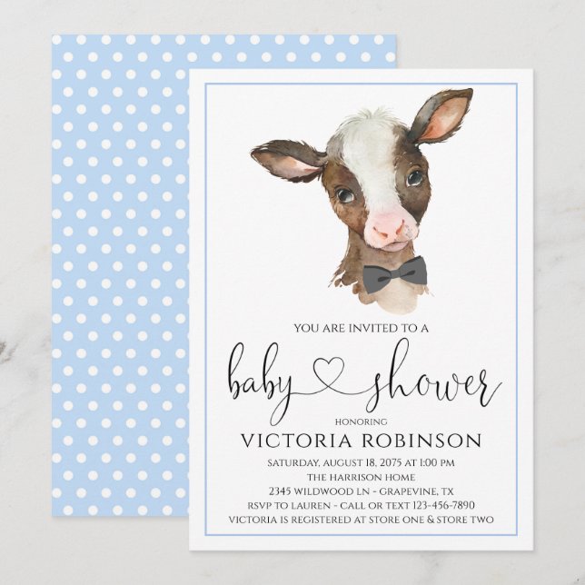 Cute Cow Boy Farm Baby Shower Invitations (Front/Back)