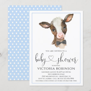 Cute Cow Boy Farm Baby Shower Invitations
