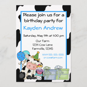 Cute cow boys birthday invitation