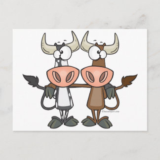 cute cow buddies friendship cartoon postcard