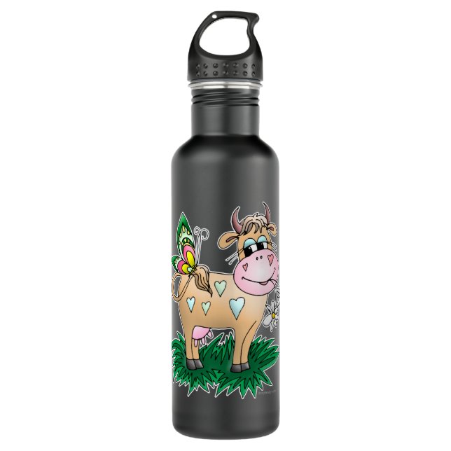 Cute Cow & Butterfly 710 Ml Water Bottle (Front)