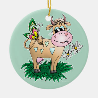 Cute Cow & Butterfly Ceramic Tree Decoration