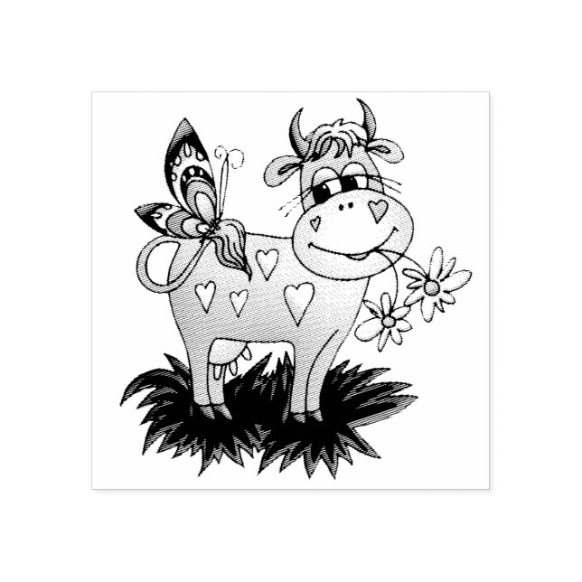 Cute Cow & Butterfly Rubber Stamp (Imprint)