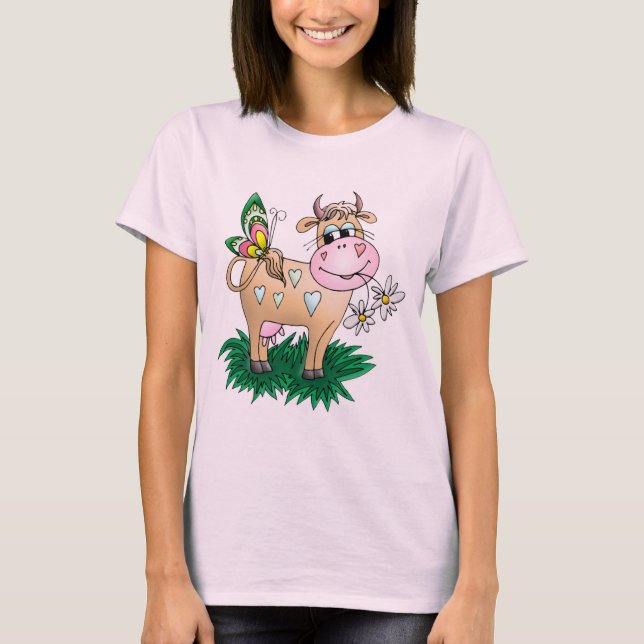 Cute Cow & Butterfly T-Shirt (Front)