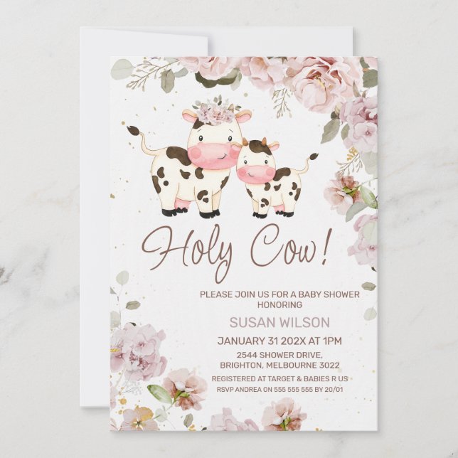 Cute Cow Calf Chic Floral Baby Shower Invitation (Front)