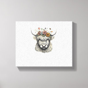 Cute Cow Calf Flowers Hand Illustration Farm Anima Canvas Print