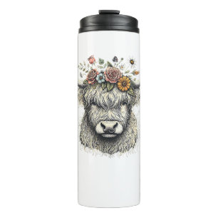 Cute Cow Calf Flowers Hand Illustration Farm Anima Thermal Tumbler