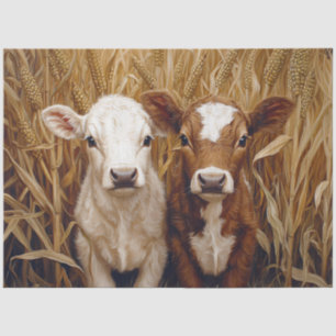 Cute Cow Calves Corn Field Decoupage Tissue Paper