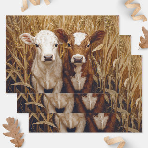 Cute Cow Calves Corn Field Decoupage Wrapping Paper Sheet