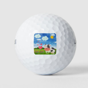 Cute Cow Cartoon Golf Balls