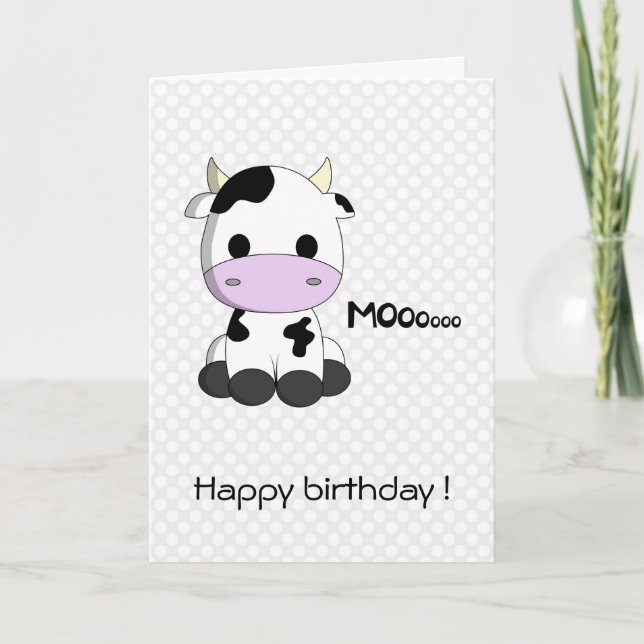 Cute cow cartoon kawaii kids birthday card (Front)