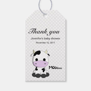 Cute cow cartoon polka dots baby shower thank you gift tags