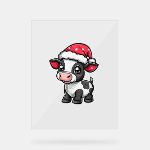 Cute Cow Christmas Comic X-Mas  Acrylic Sign