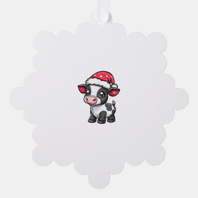 Cute Cow Christmas Comic X-Mas  Tree Decoration Card (Front)