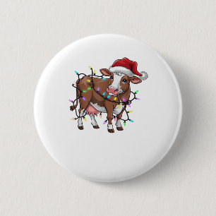 Cute Cow Christmas Light Reindeer Santa Christmas  6 Cm Round Badge