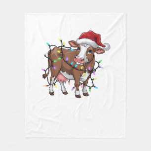Cute Cow Christmas Light Reindeer Santa Christmas Fleece Blanket