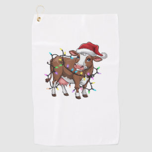 Cute Cow Christmas Light Reindeer Santa Christmas  Golf Towel