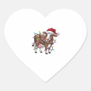 Cute Cow Christmas Light Reindeer Santa Christmas Heart Sticker