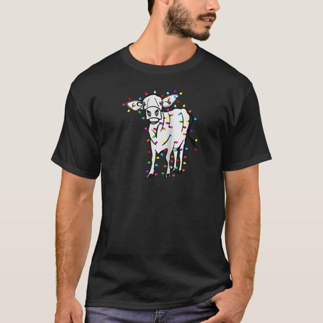 Cute Cow Christmas Lights Cow Owner Cow Lover Chri T-Shirt (Front)