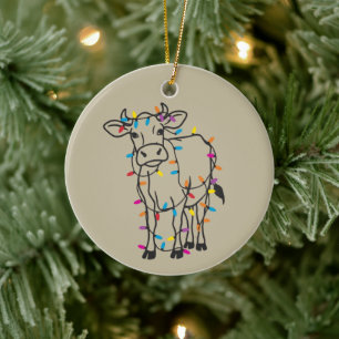Cute Cow Christmas Lights Heifers Holiday Farm Ceramic Tree Decoration