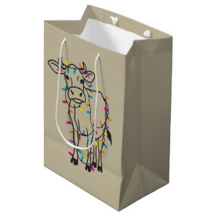 Cute Cow Christmas Lights Heifers Holiday Farm Medium Gift Bag