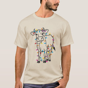 Cute Cow Christmas Lights Heifers Holiday Farm T-Shirt