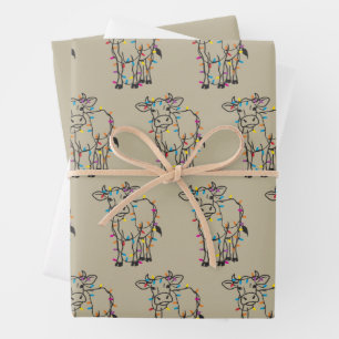 Cute Cow Christmas Lights Heifers Holiday Farm Wrapping Paper Sheet