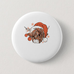 Cute Cow Christmas Santa Hat Funny Festive 6 Cm Round Badge
