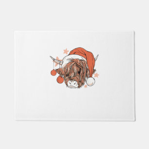 Cute Cow Christmas Santa Hat Funny Festive Doormat