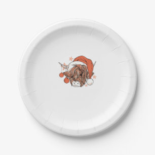 Cute Cow Christmas Santa Hat Funny Festive Paper Plate