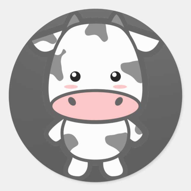Cute Cow Classic Round Sticker (Front)