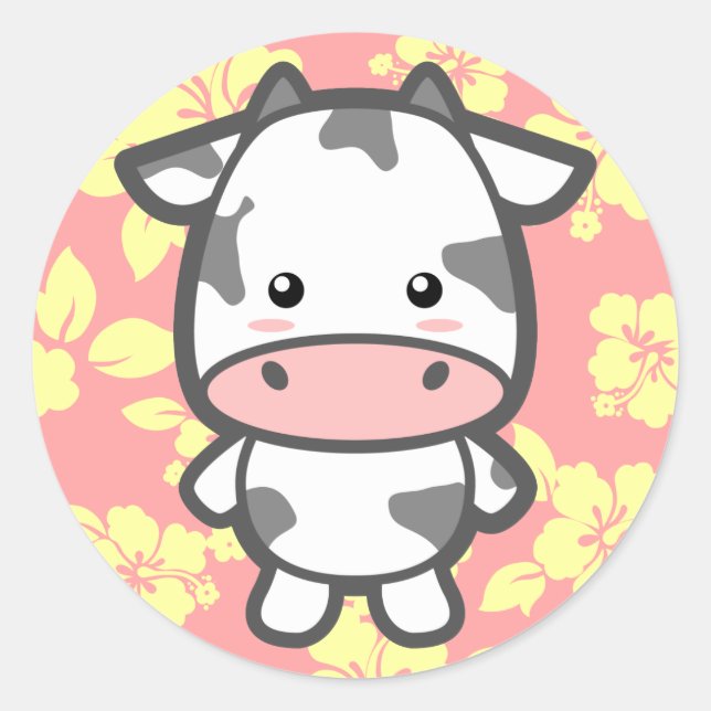 Cute Cow Classic Round Sticker (Front)