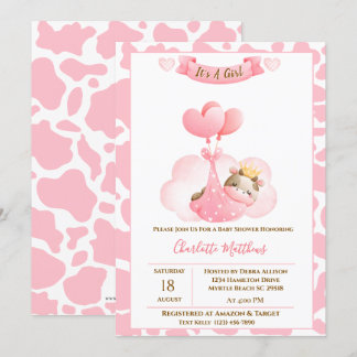 Cute Cow Cloud Balloons Baby Shower Invitation