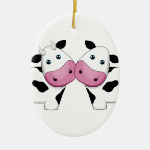 Cute Cow Couple Ceramic Tree Decoration