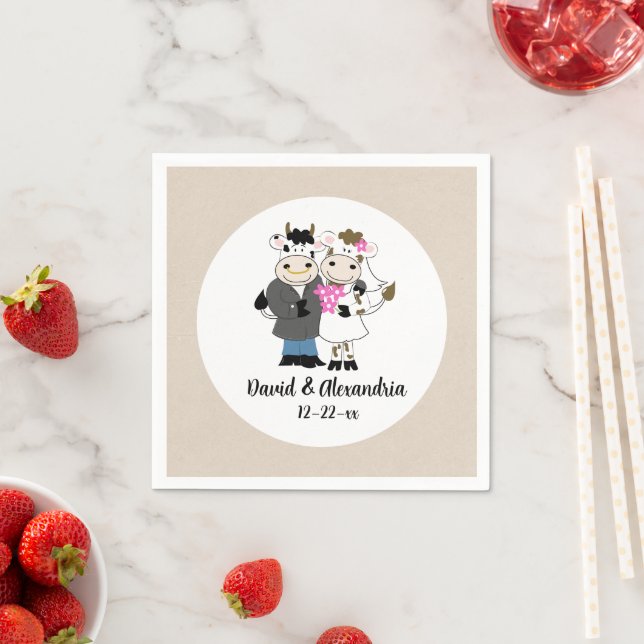 Cute Cow Couple Wedding Rustic Country Napkin (Insitu)