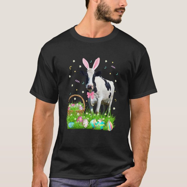 Cute Cow Easter Day Bunny Eggs Easter Costume Mens T-Shirt (Front)
