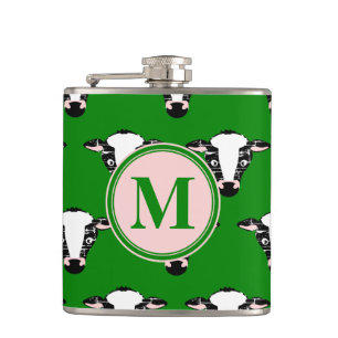 Cute Cow Face Monogram Hip Flask