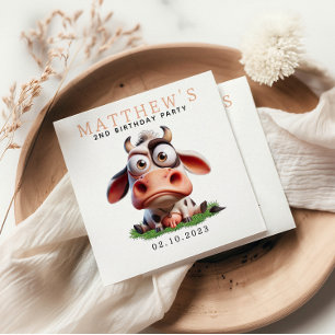 Cute Cow Farm Animals 2nd Birthday Party Napkin