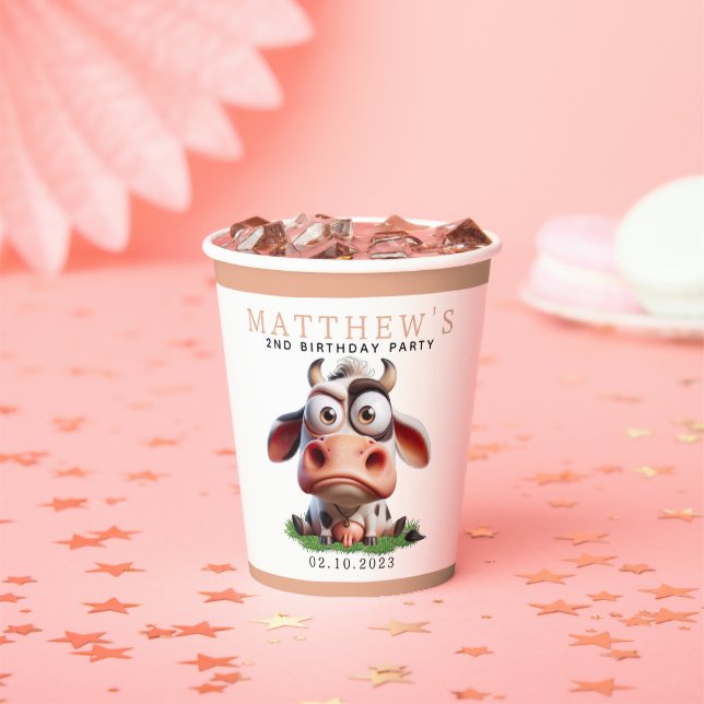 Cute Cow Farm Animals 2nd Birthday Party Paper Cups (Insitu)
