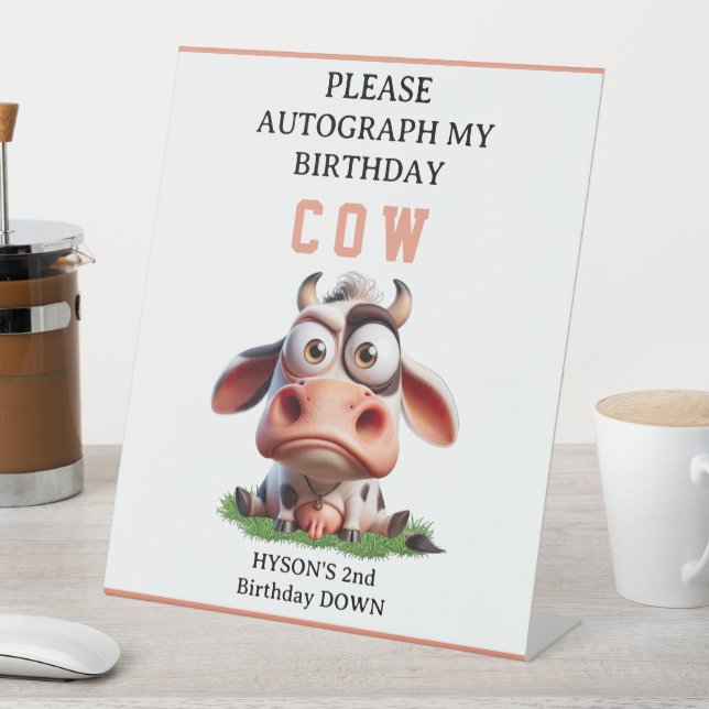 Cute Cow Farm Animals 2nd Birthday Party Pedestal Sign (In SItu)