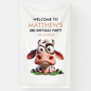 Cute Cow Farm Animals 2nd Birthday Party Welcome Banner