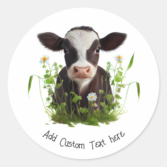 Cute Cow Farm Barn Personalised Classic Round Sticker (Front)