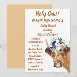 Cute Cow Farm Country Baby Boy Western Floral Boho Invitation